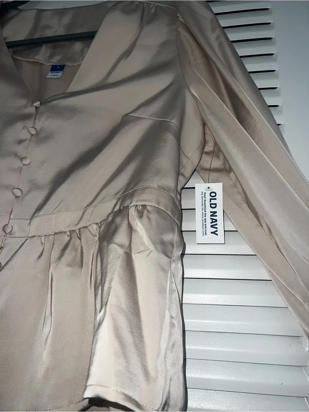 Light Beige  Satin Peplum Blouse - Women Tops